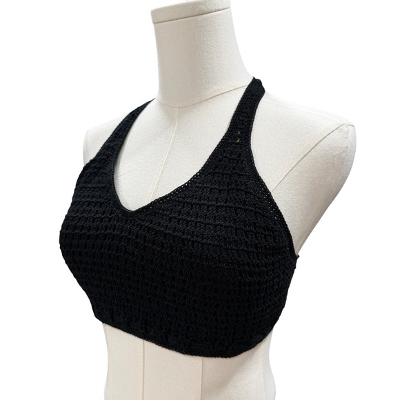 Bohemian Crochet Halter Crop Top Festival Coachella Summer Black Small Handmade - Picture 7 of 10